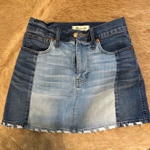 Madewell pieced McCarren raw hem denim skirt